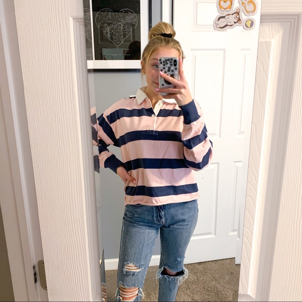 vintage A&F pink & blue collared rugby